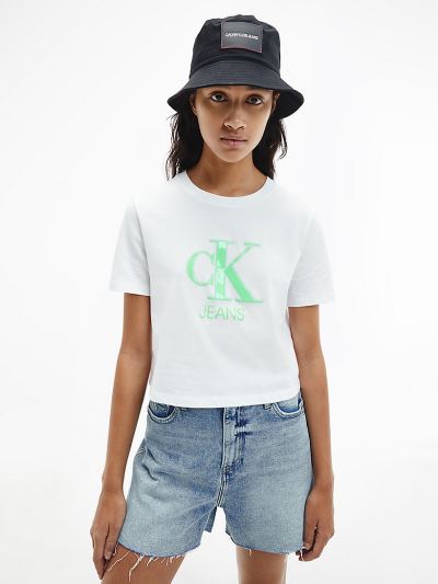 Calvin Klein Ruhák HU636331 | Calvin Klein Organic Cotton Neon Logo Női Póló Világos Fehér